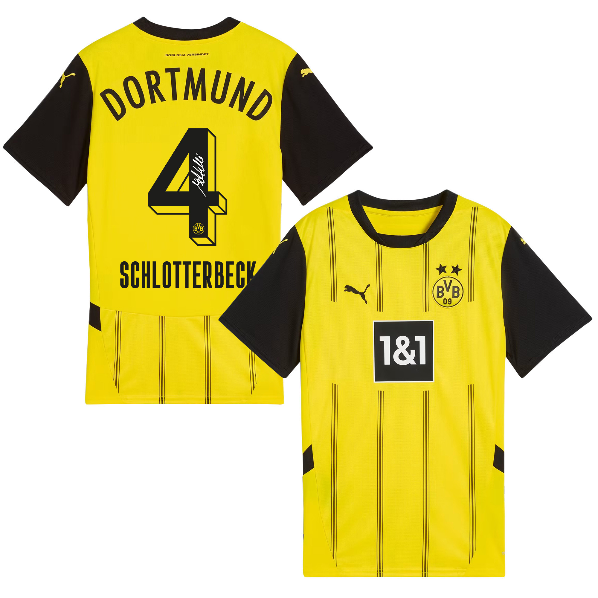 Nico Schlotterbeck 4 Signed Borussia Dortmund 2024/25 Home Jersey Autographed – Men, Yellow