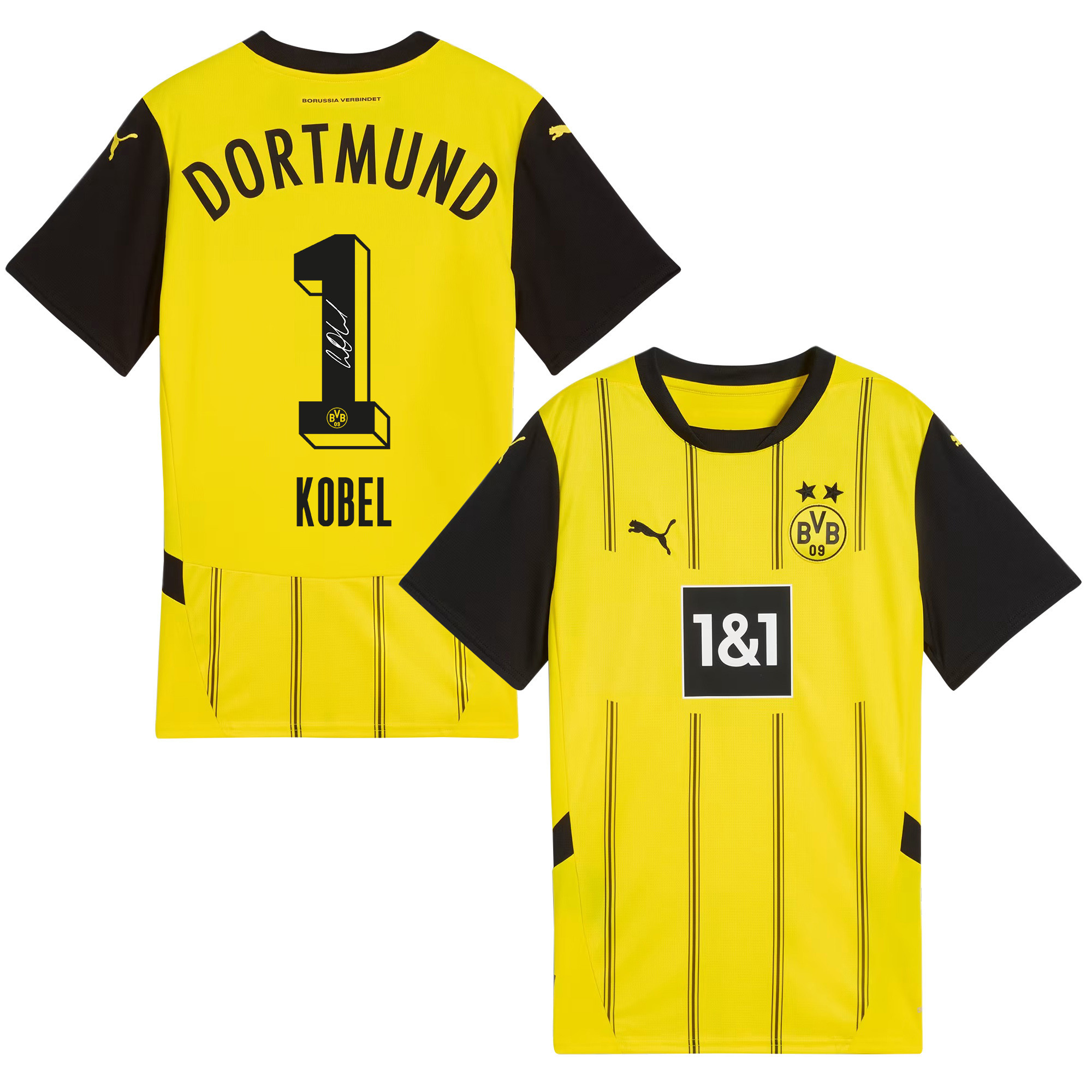 Gregor Kobel 1 Signed Borussia Dortmund 2024/25 Home Jersey Autographed – Men, Yellow