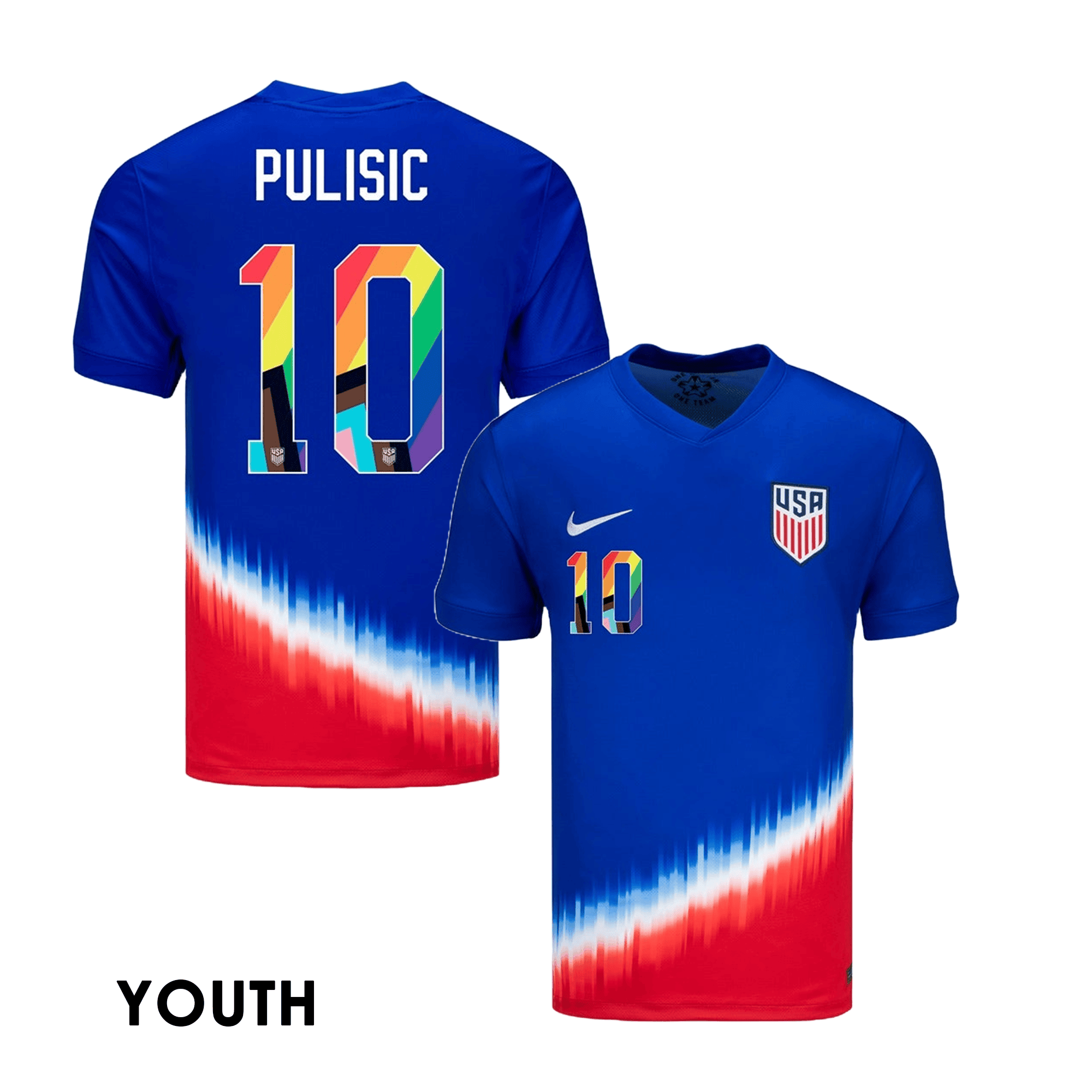 Christian Pulisic 10 USMNT 2024 Pride-Themed YOUTH Away Jersey – Blue