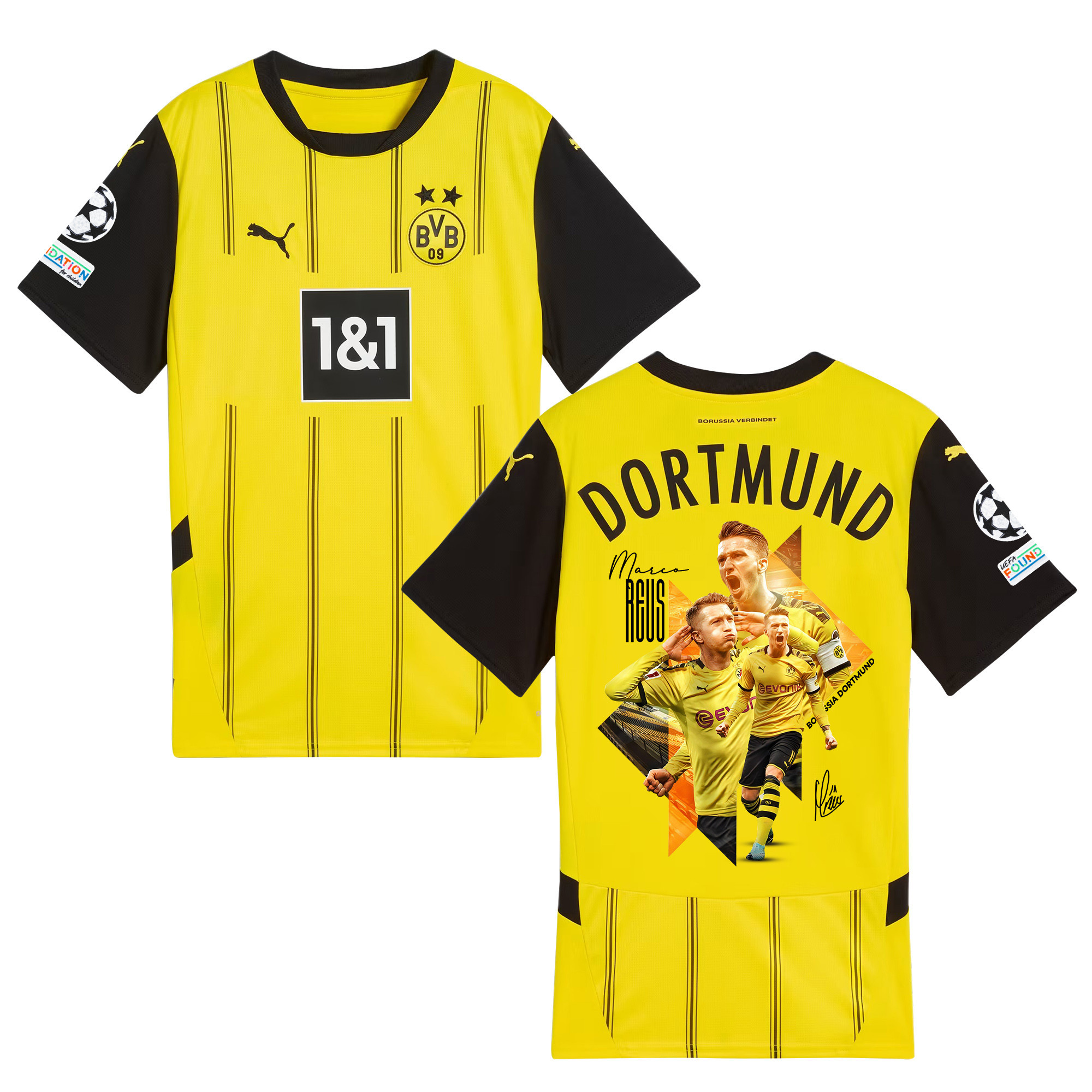 Marco Reus 11 Borussia Dortmund 2024/25 UEFA Patch Home Jersey – Idea Print Graphic V2