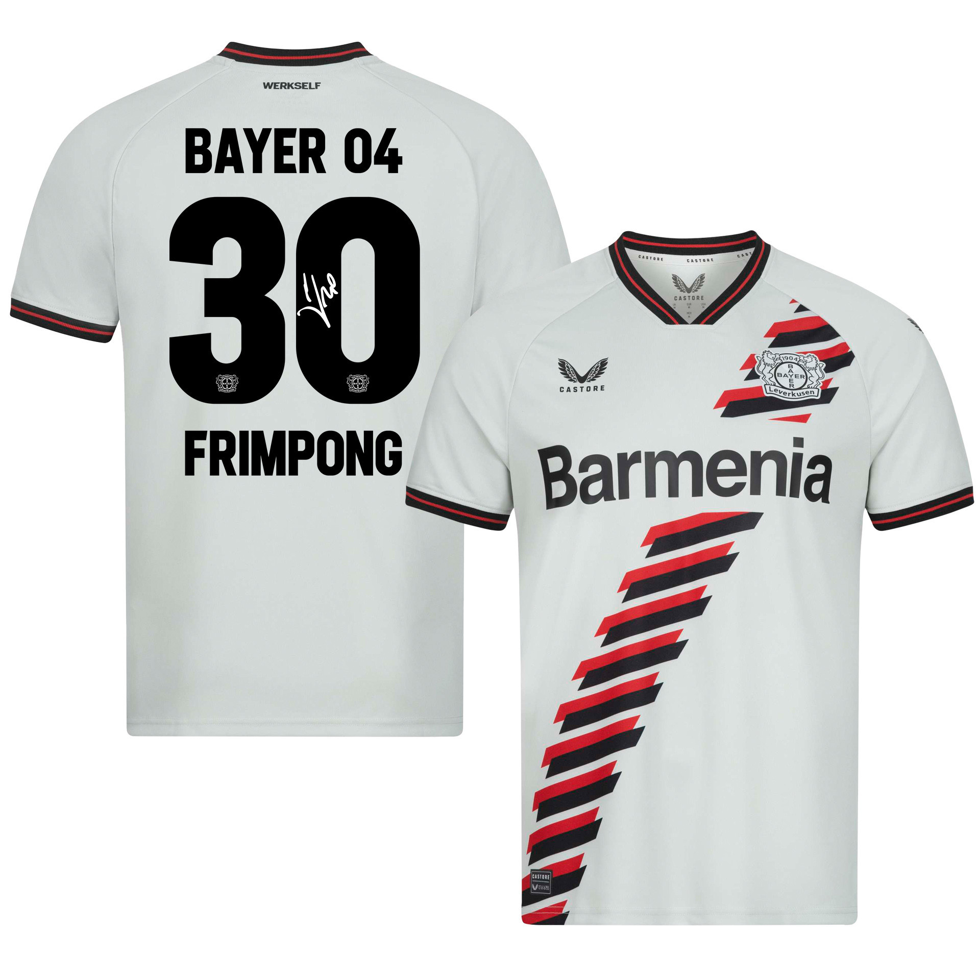 Jeremie Frimpong 30 Signed Bayer 04 Leverkusen Away Men Jersey – White