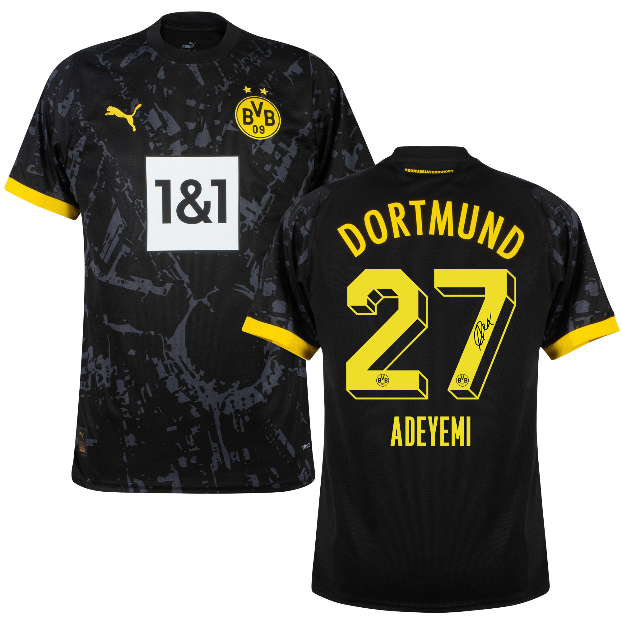 Karim Adeyemi 27 Signed Borussia Dortmund 2023/24 Away Jersey Autographed – Men, Black