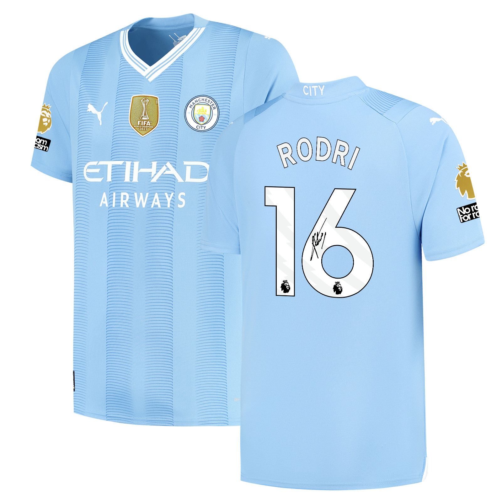 Rodri 16 Signed Manchester City 2023/24 Home Jersey – Men, Blue