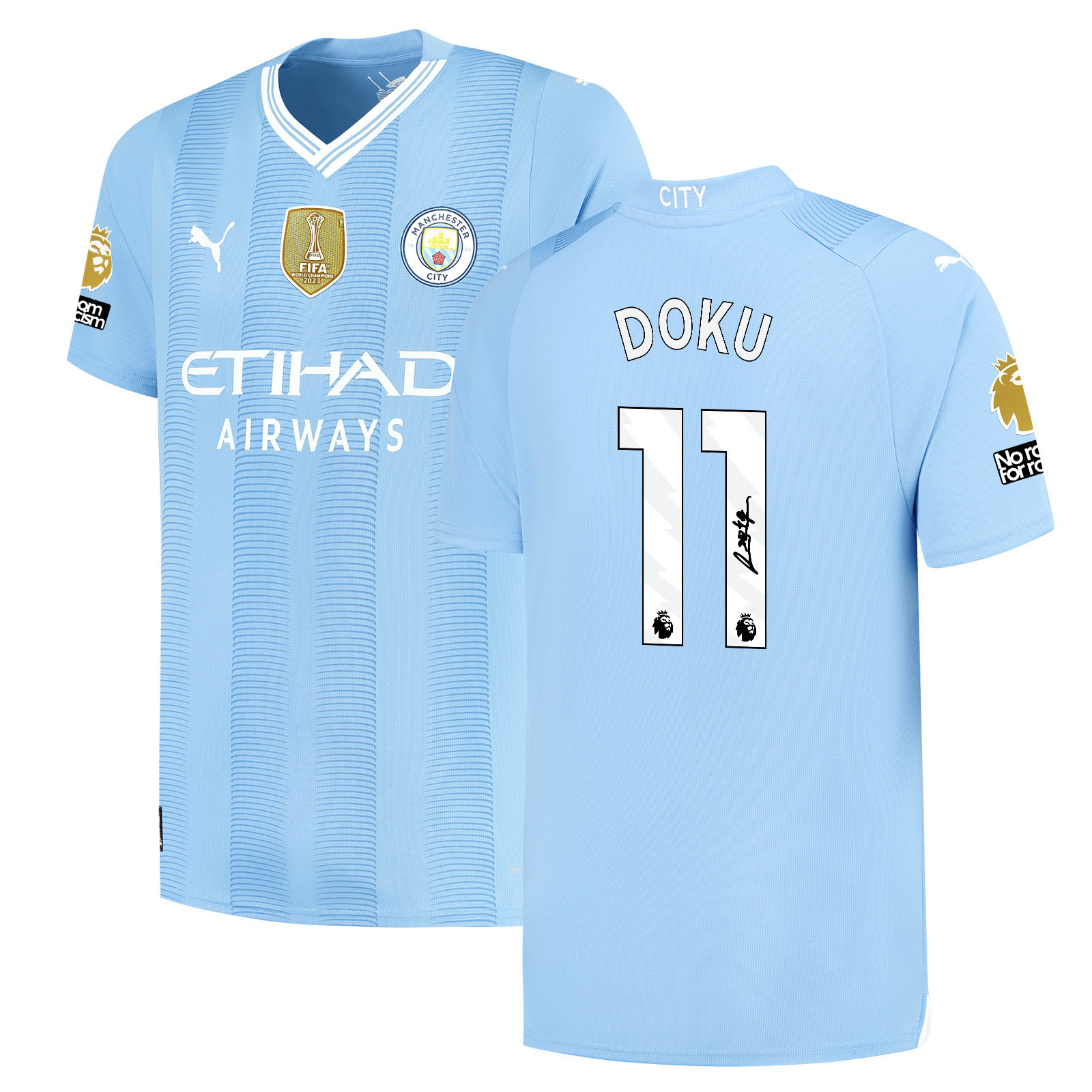 Jrmy Doku 11 Signed Manchester City 2023/24 Home Jersey – Men, Blue