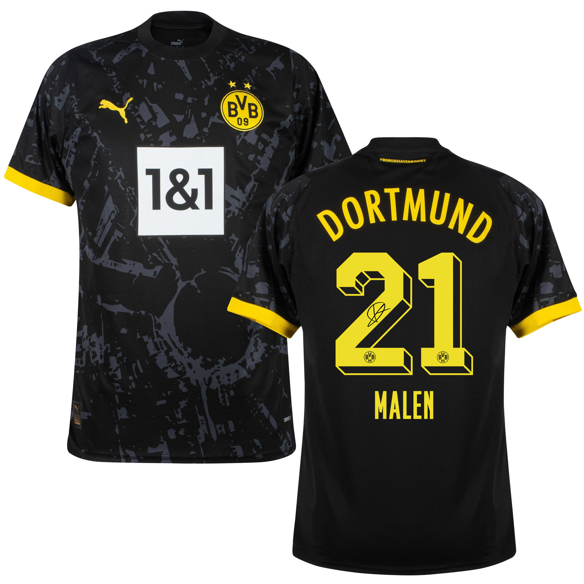 Donyell Malen 21 Signed Borussia Dortmund 2023/24 Away Jersey Autographed – Men, Black