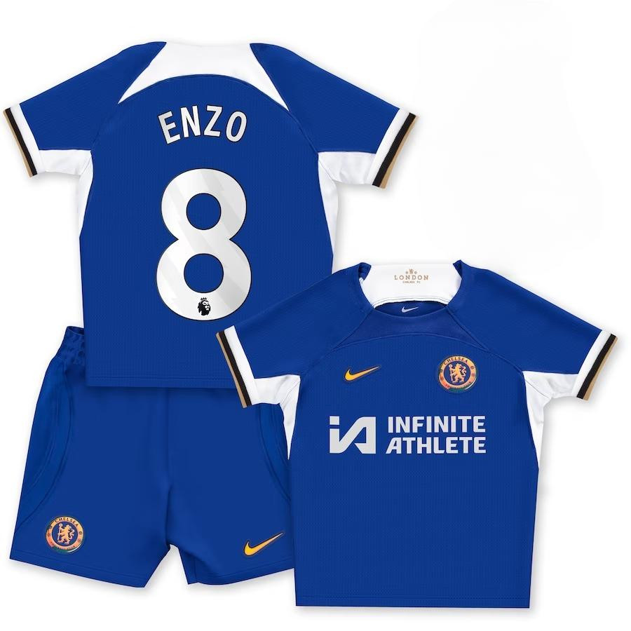 Enzo Fernndez 8 Chelsea 2023-24 Home Stadium YOUTH Kit Jersey – Blue