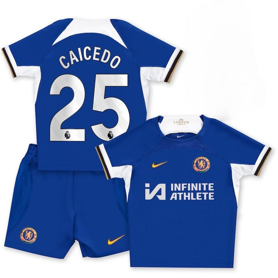 Moiss Caicedo 25 Chelsea 2023-24 Home Stadium YOUTH Kit Jersey – Blue