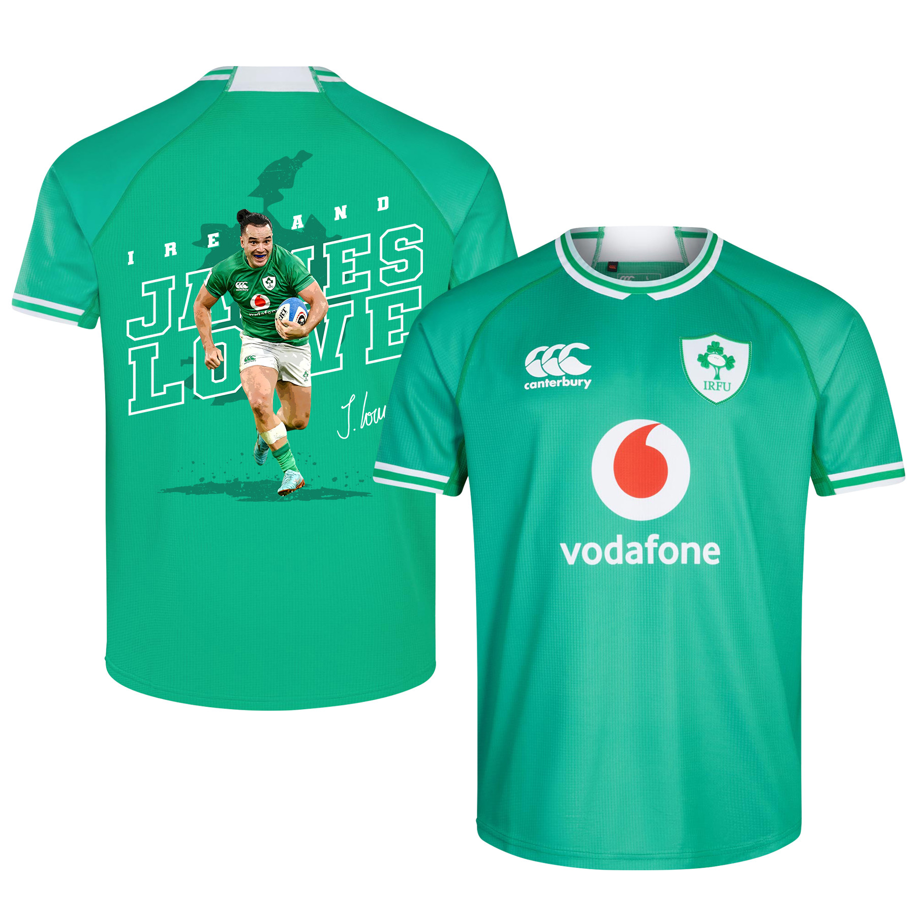 James Lowe Signed Running Ireland Rugby Six Nations Rb IRFU 2023/24 Home Jersey – Green