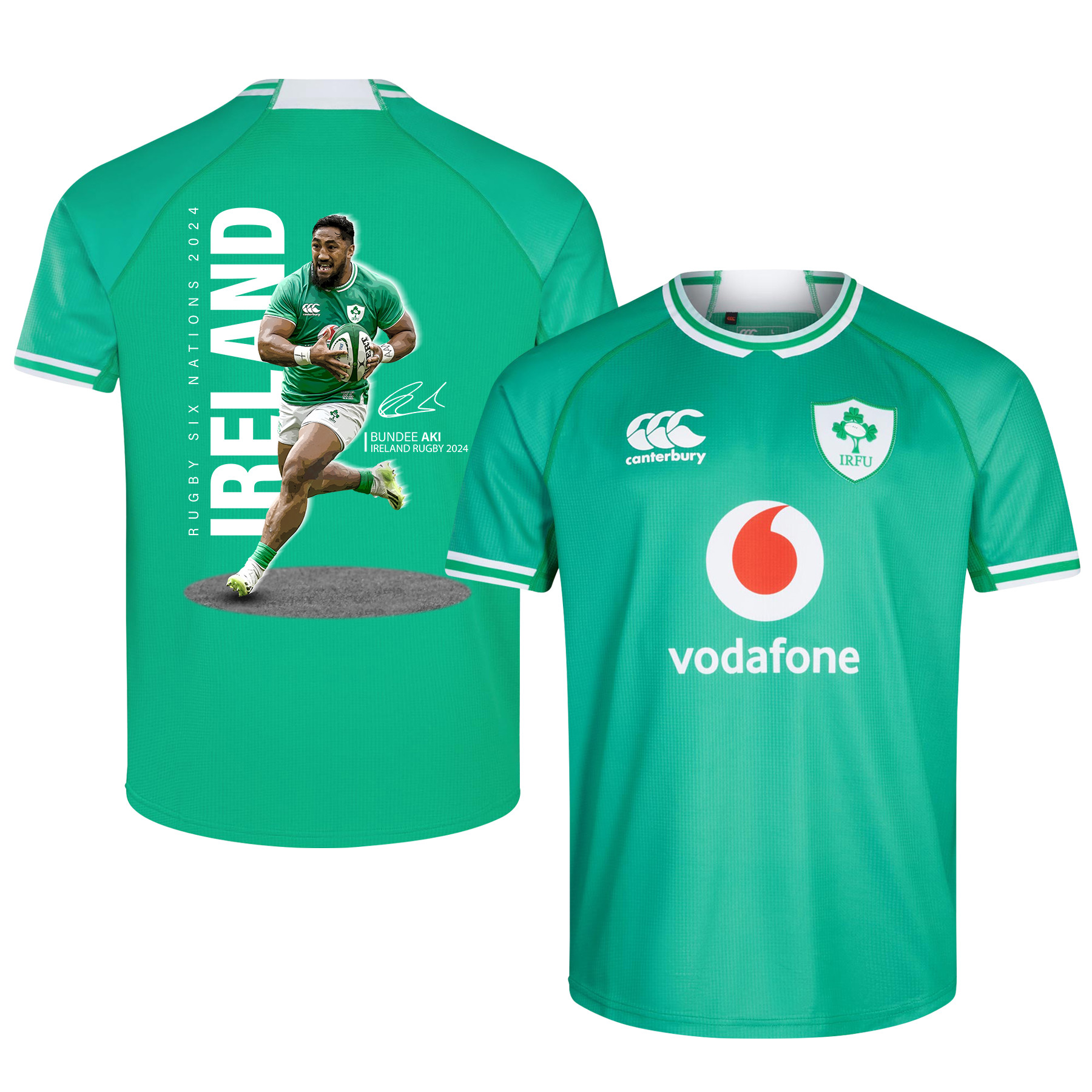 Bundee Aki Signed Ireland Rugby Rb IRFU 2023/24 Home Jersey – Green