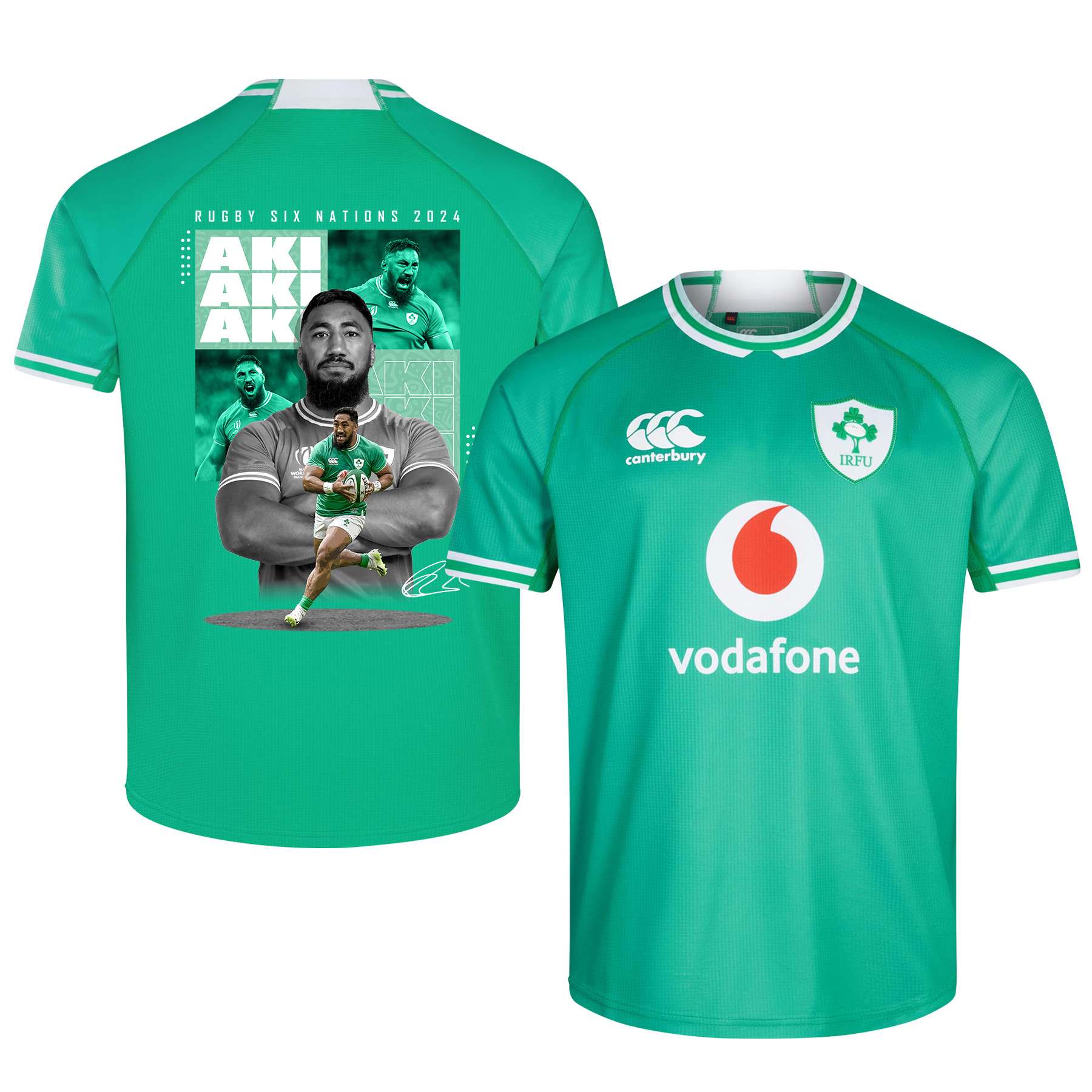 Bundee Aki Ireland Rugby Six Nations Rb IRFU 2023/24 Home Jersey – Green