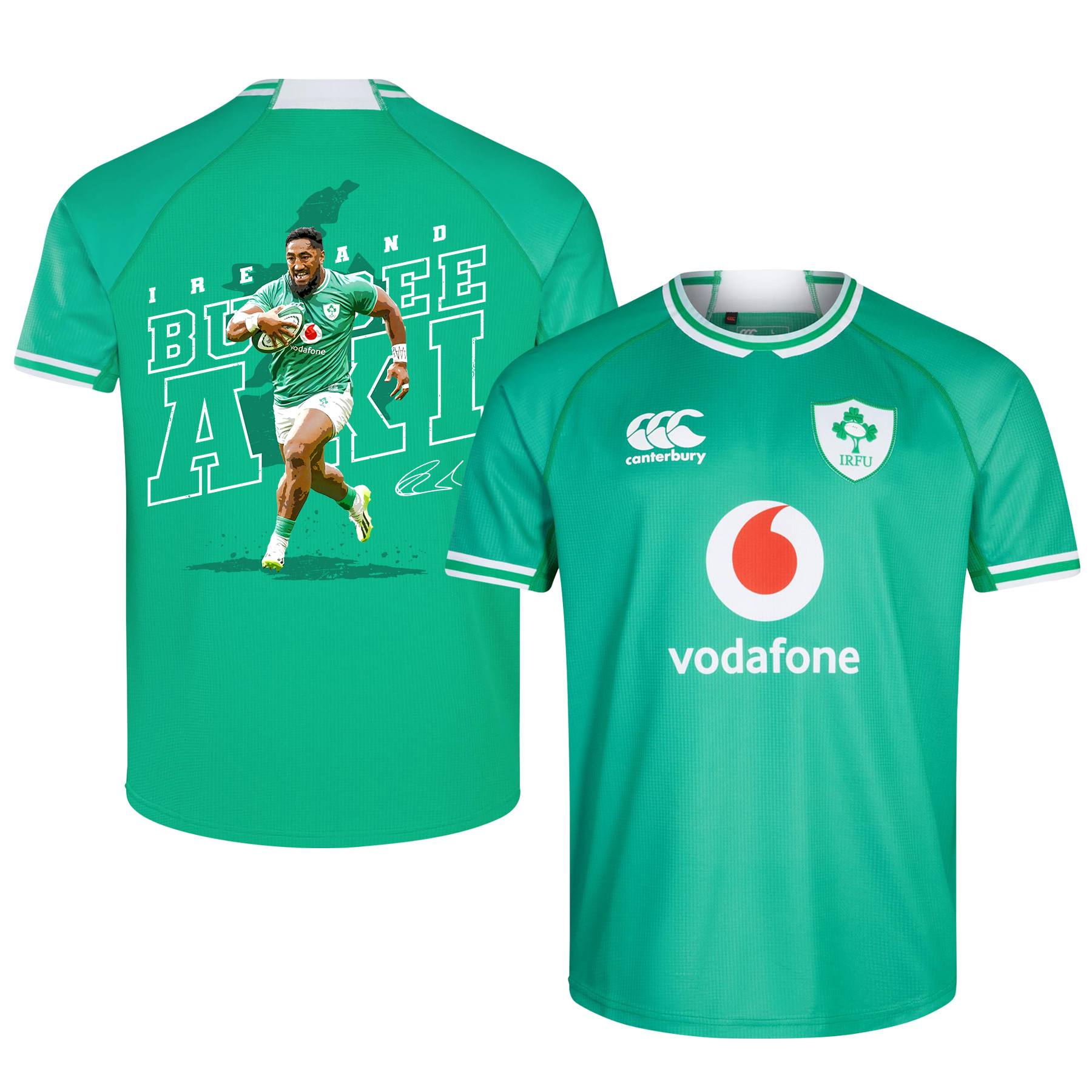 Bundee Aki Signed Running Ireland Rugby Six Nations Rb IRFU 2023/24 Home Jersey – Green