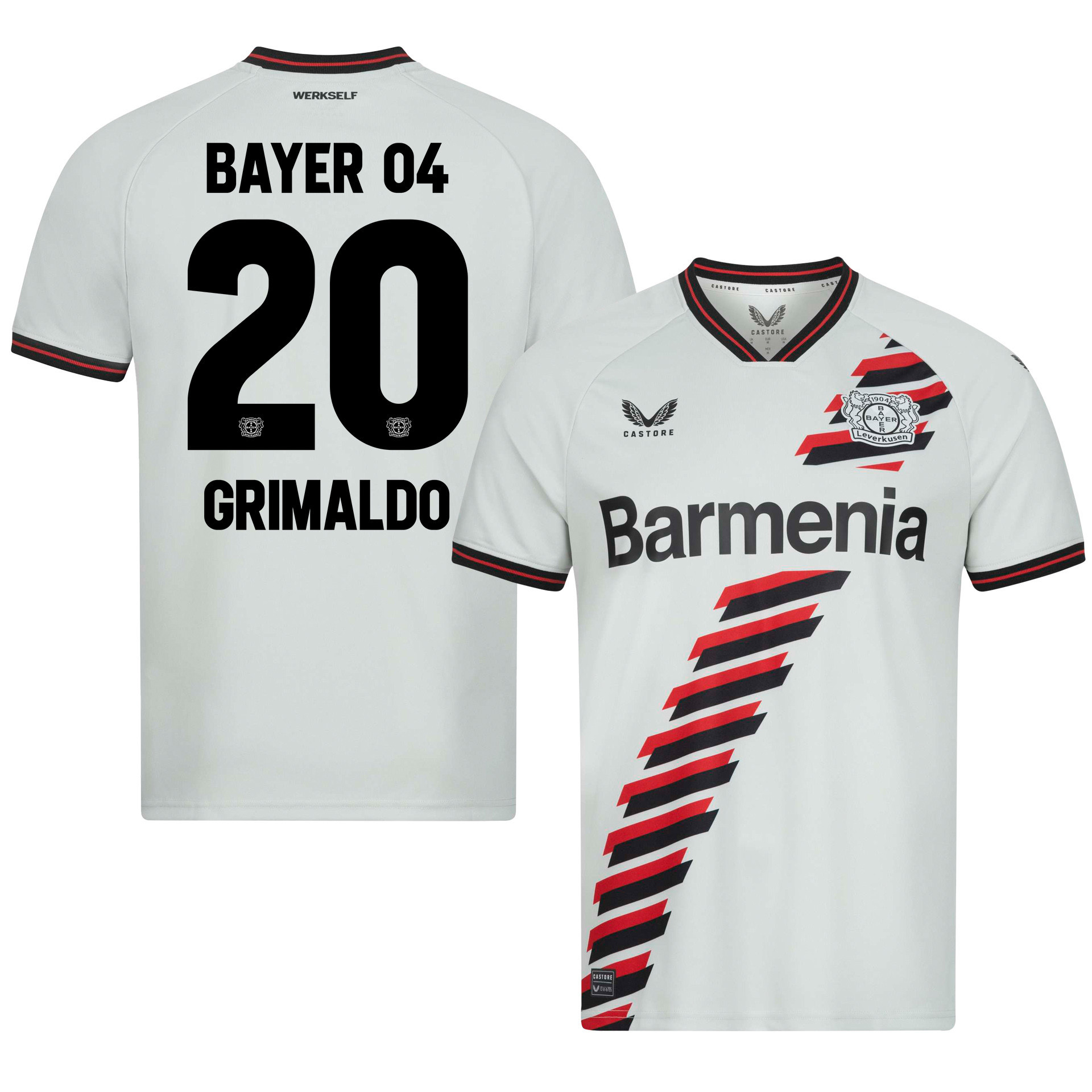Alejandro Grimaldo 20 Bayer 04 Leverkusen 2023/24 Away Jersey – Men White