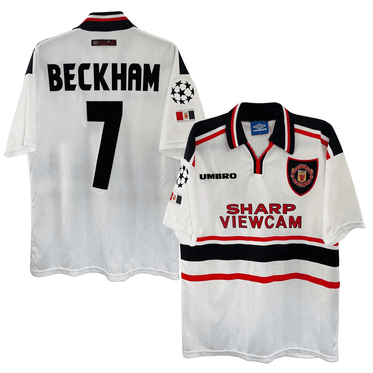 David Beckham 7 Manchester United 1997-1999 Umbro Away Retro Jersey – Men White