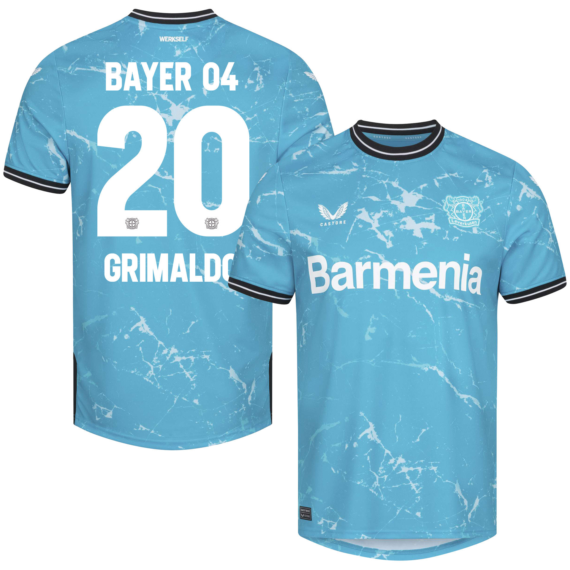 Alejandro Grimaldo 20 Bayer 04 Leverkusen 2023/24 Alternate Jersey – Men Blue