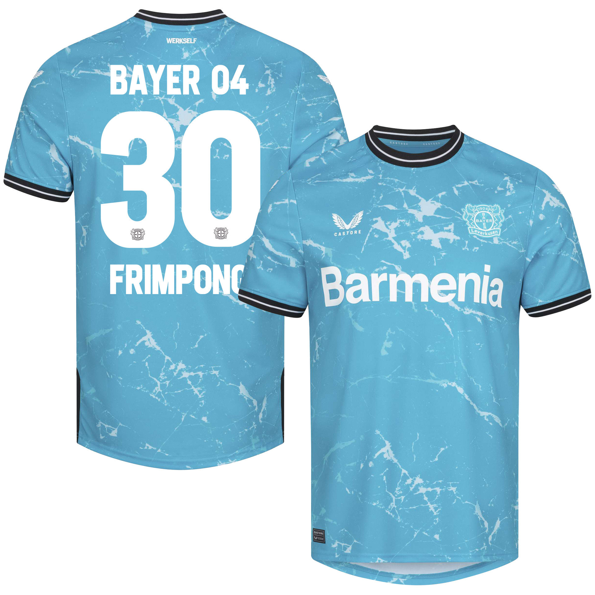 Jeremie Frimpong 30 Bayer 04 Leverkusen 2023/24 Alternate Jersey – Men Blue