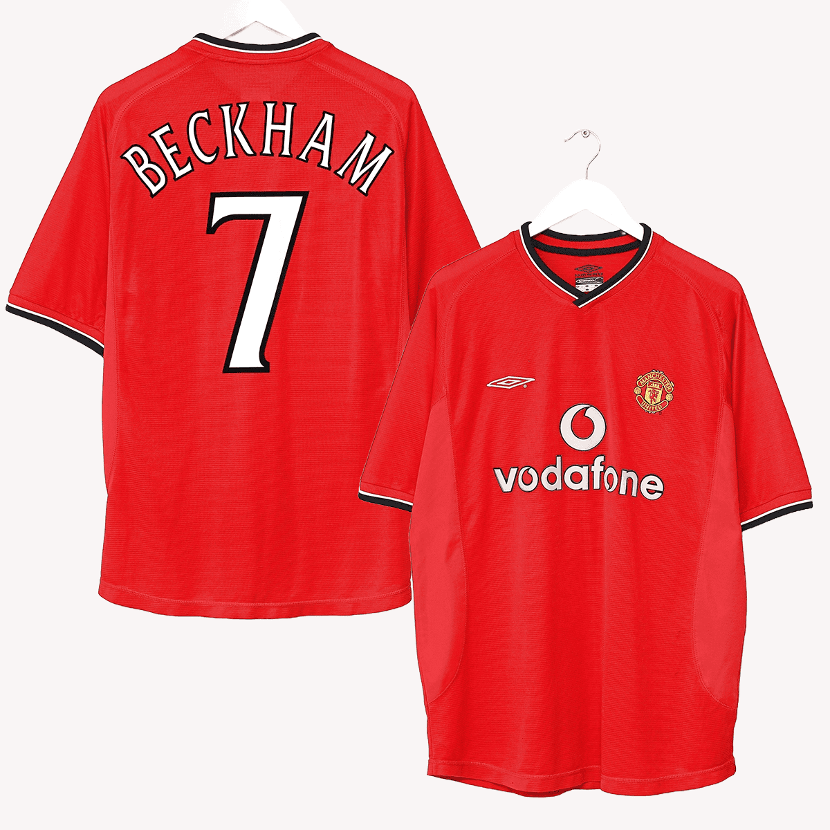 David Beckham 7 Manchester United 2000-2002 Umbro Home Retro Jersey – Men Red