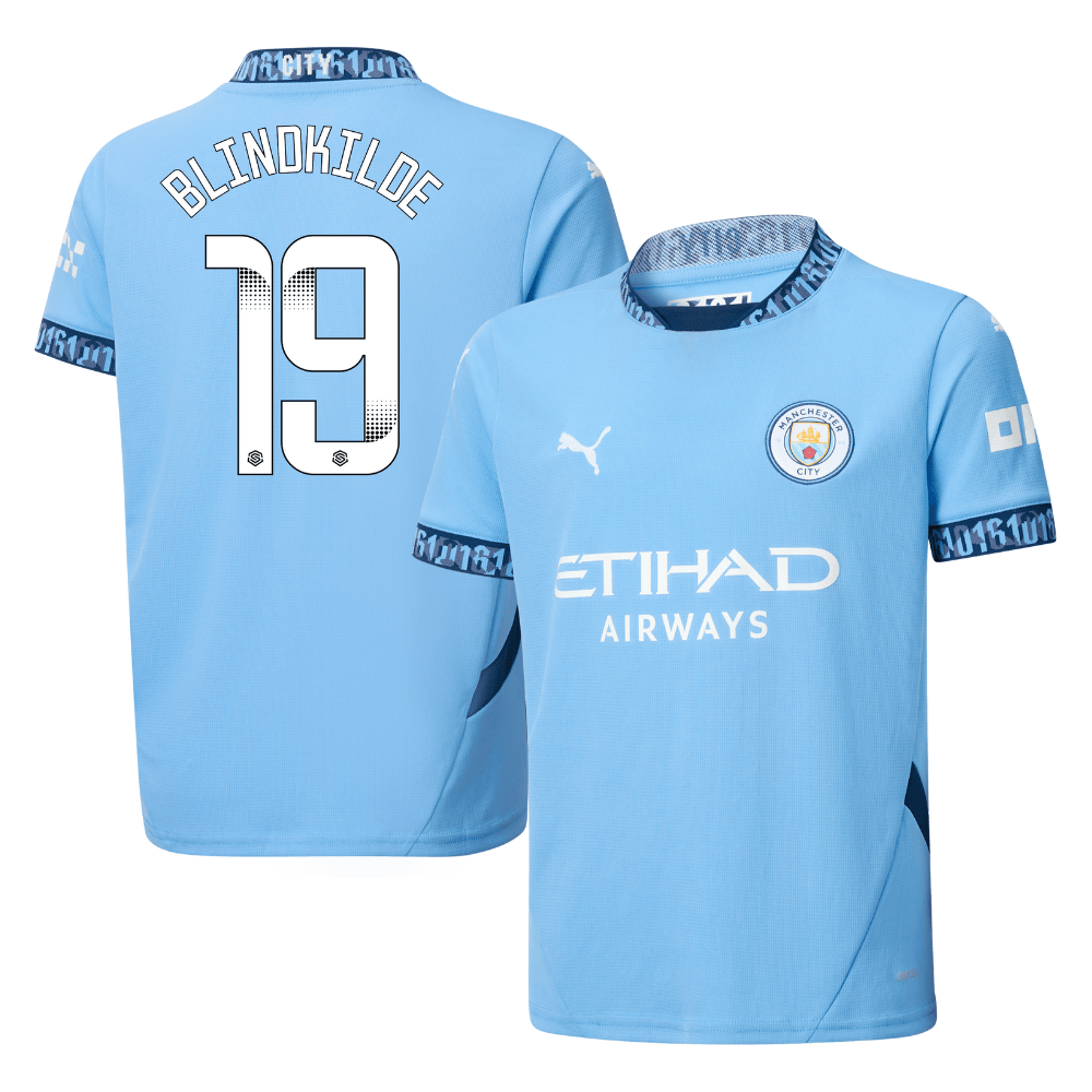 Laura Blindkilde 19 Manchester City 2024/25 Women's Team Home YOUTH Jersey – Light Blue