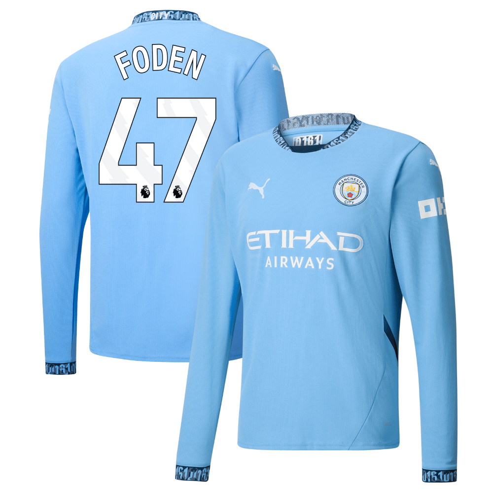 Phil Foden 47 Manchester City 2024/25 Home Long Sleeve Men Jersey – Light Blue