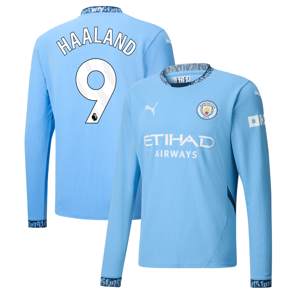 Erling Haaland 9 Manchester City 2024/25 Home Long Sleeve Men Jersey – Light Blue