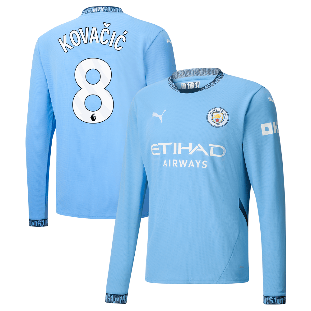 Mateo Kovacic 8 Manchester City 2024/25 Home Long Sleeve Men Jersey – Light Blue