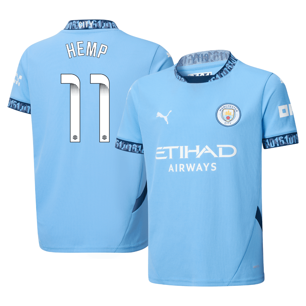 Lauren Hemp 11 Manchester City 2024/25 Women's Team Home YOUTH Jersey – Light Blue