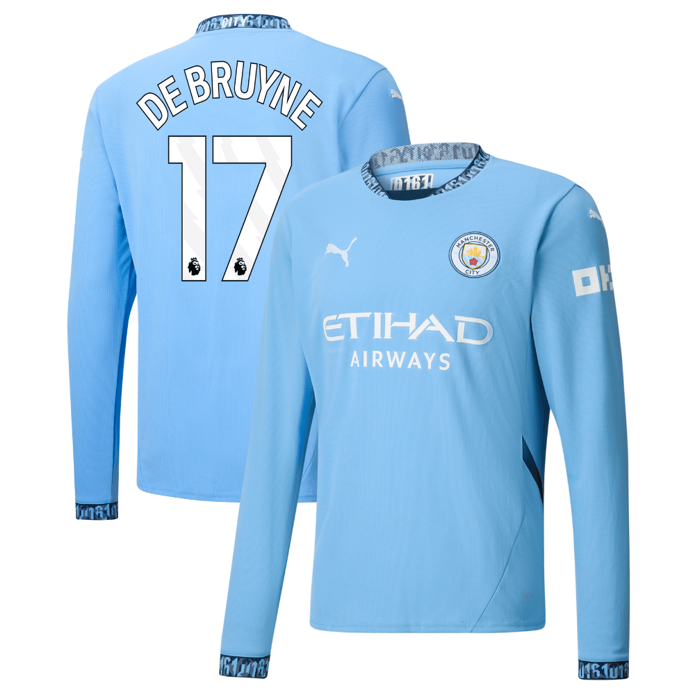 Kevin De Bruyne 17 Manchester City 2024/25 Home Long Sleeve Men Jersey – Light Blue