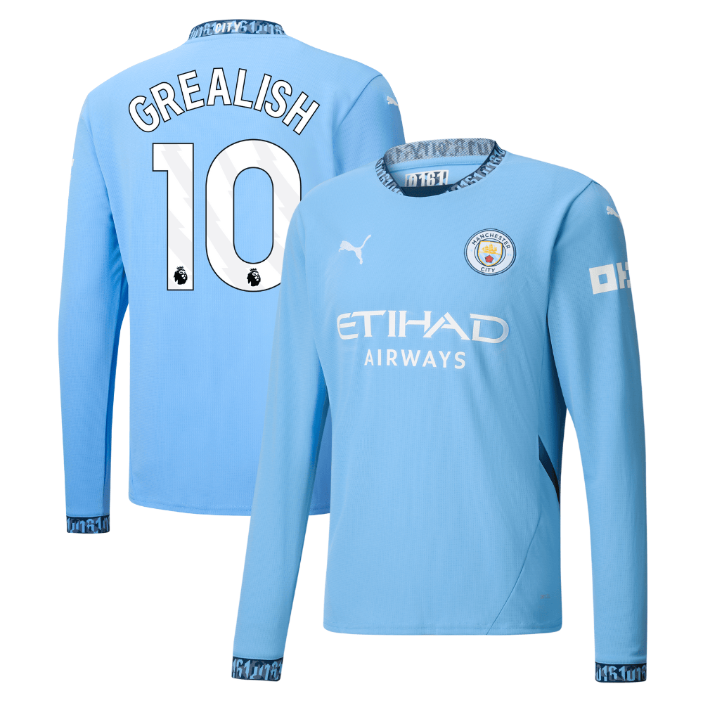 Jack Grealish 10 Manchester City 2024/25 Home Long Sleeve Men Jersey – Light Blue