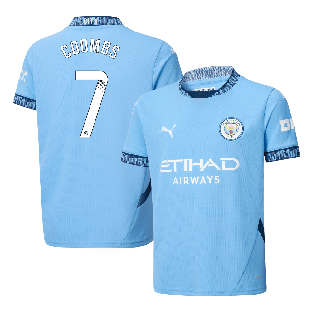 Laura Coombs 7 Manchester City 2024/25 Women's Team Home YOUTH Jersey – Light Blue