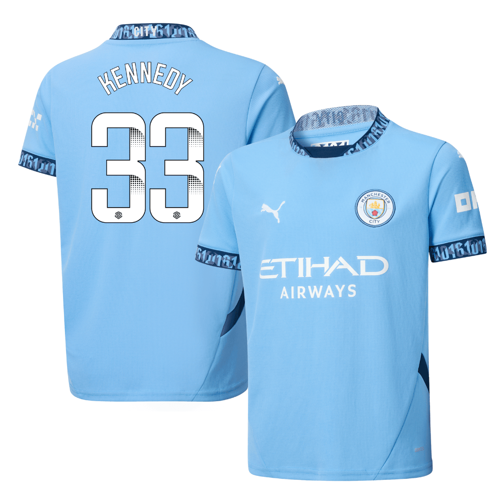 Alanna Kennedy 33 Manchester City 2024/25 Women's Team Home YOUTH Jersey – Light Blue