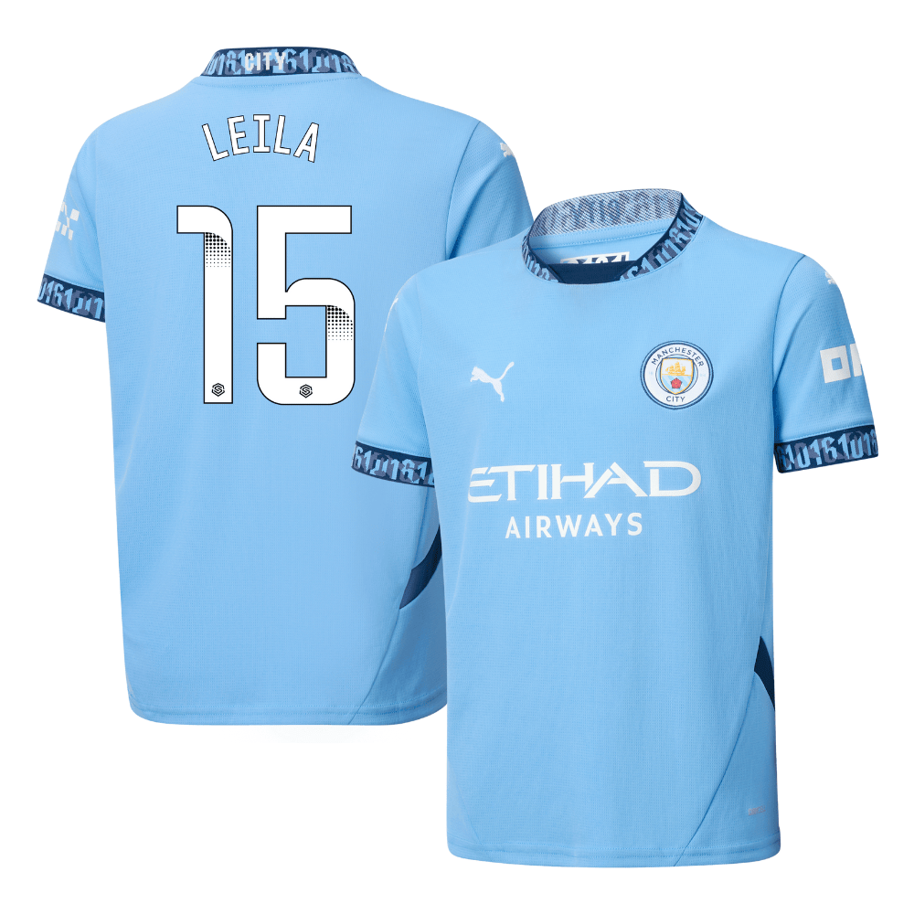 Leila Ouahabi 15 Manchester City 2024/25 Women's Team Home YOUTH Jersey – Light Blue