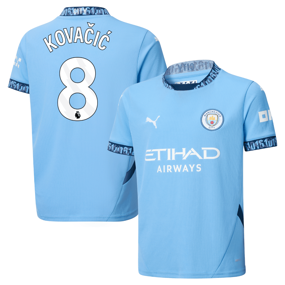 Mateo Kovacic 8 Manchester City 2024/25 Home YOUTH Jersey – Light Blue