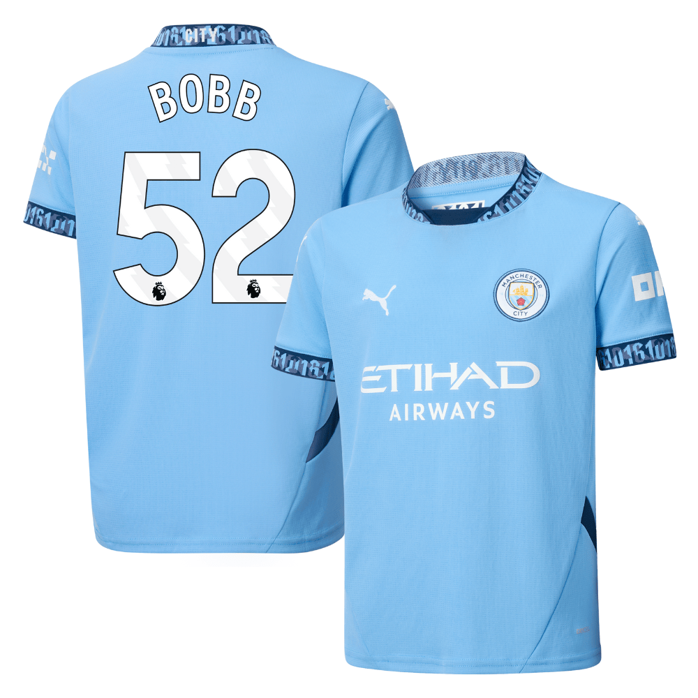 Oscar Bobb 52 Manchester City 2024/25 Home YOUTH Jersey – Light Blue