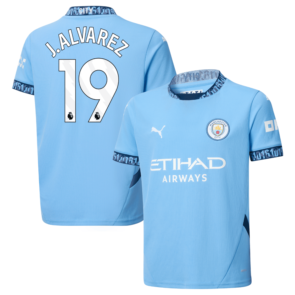 Julin lvarez 19 Manchester City 2024/25 Home YOUTH Jersey – Light Blue