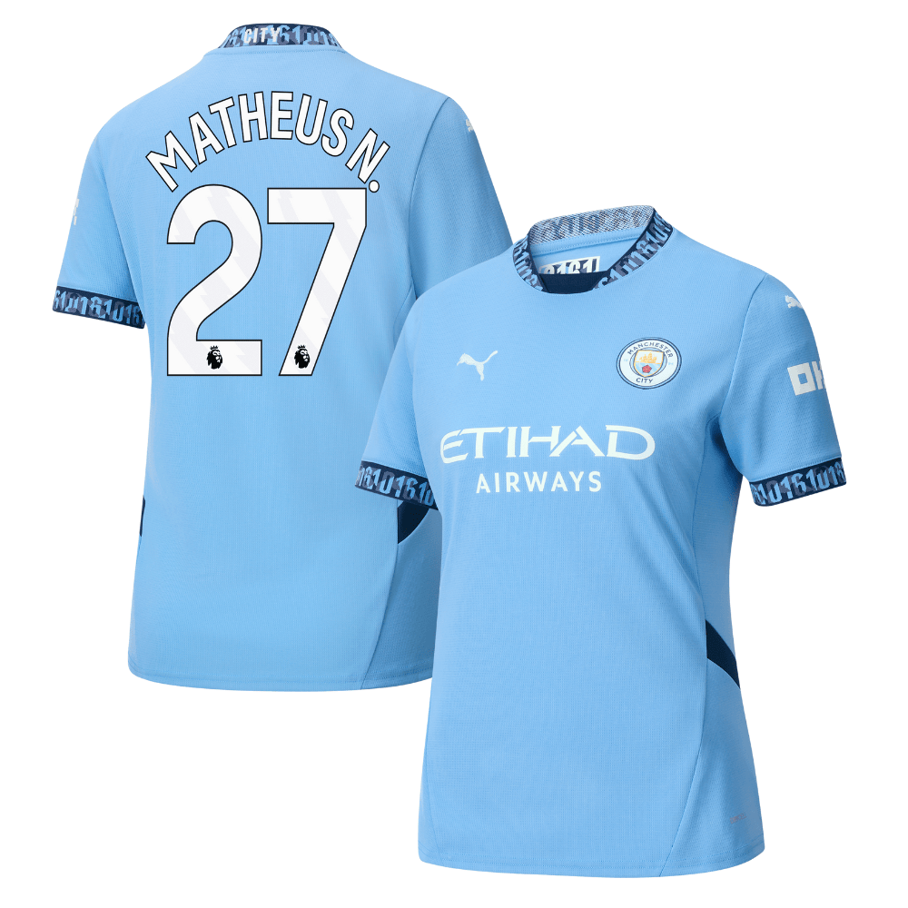 Matheus Nunes 27 Manchester City 2024/25 Home Women Jersey – Light Blue