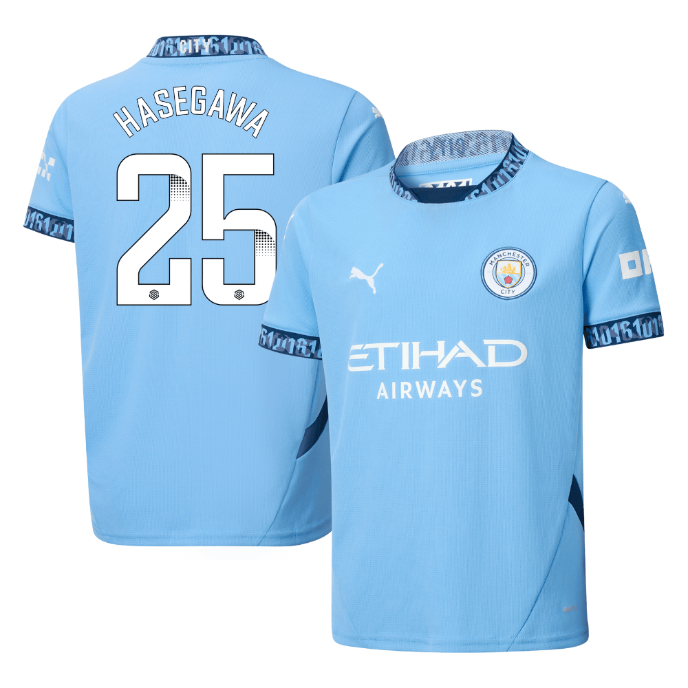 Yui Hasegawa 25 Manchester City 2024/25 Women's Team Home YOUTH Jersey – Light Blue