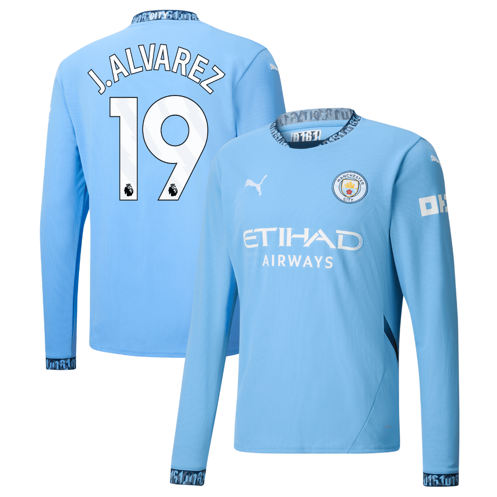 Julin lvarez 19 Manchester City 2024/25 Home Long Sleeve Men Jersey – Light Blue