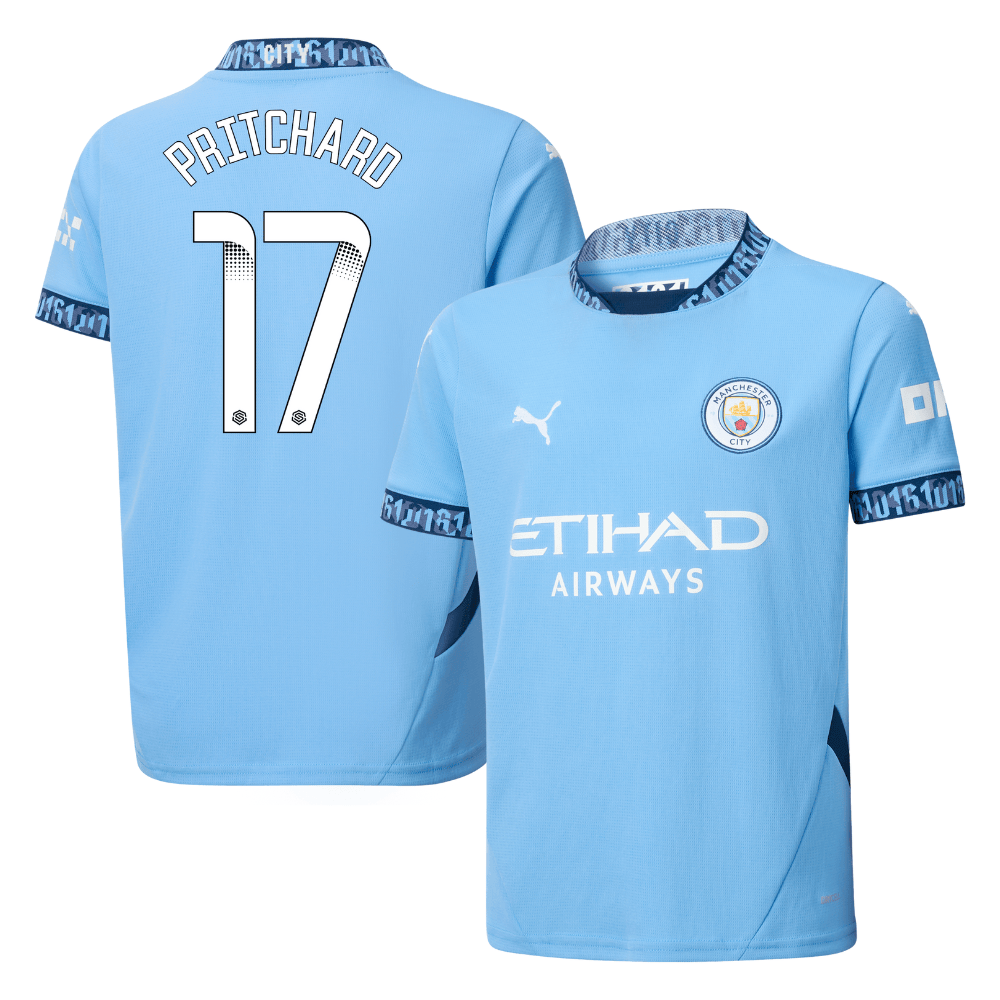 Poppy Pritchard 17 Manchester City 2024/25 Women's Team Home YOUTH Jersey – Light Blue