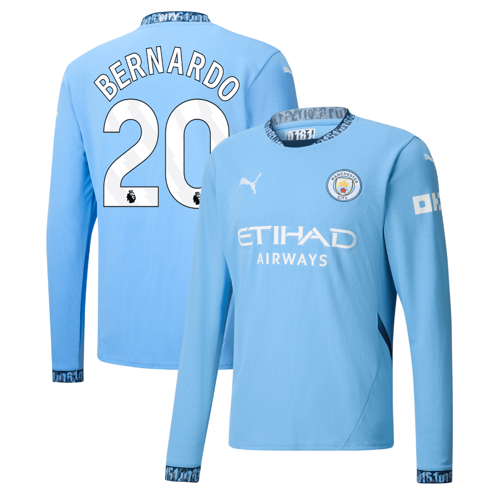 Bernardo Silva 20 Manchester City 2024/25 Home Long Sleeve Men Jersey – Light Blue