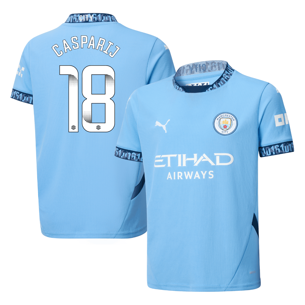 Kerstin Casparij 18 Manchester City 2024/25 Women's Team Home YOUTH Jersey – Light Blue