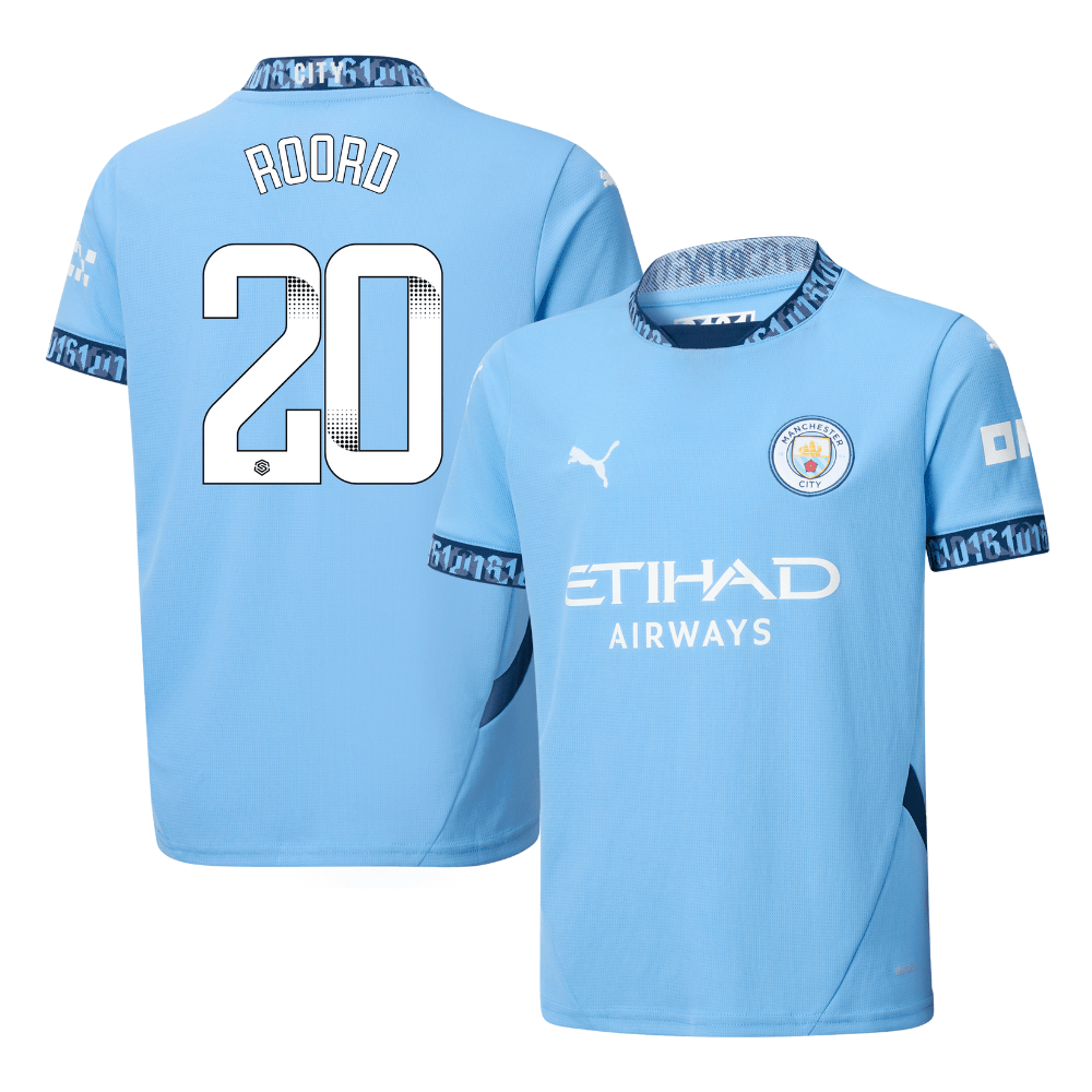 Jill Roord 20 Manchester City 2024/25 Women's Team Home YOUTH Jersey – Light Blue