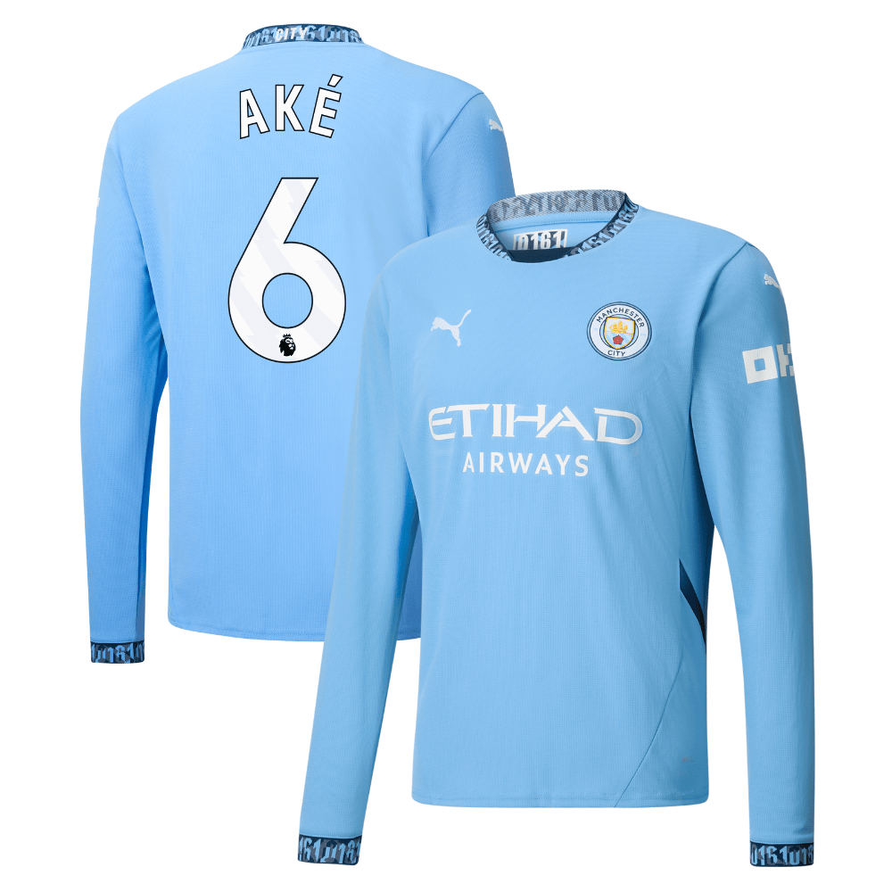 Nathan Ak 6 Manchester City 2024/25 Home Long Sleeve Men Jersey – Light Blue