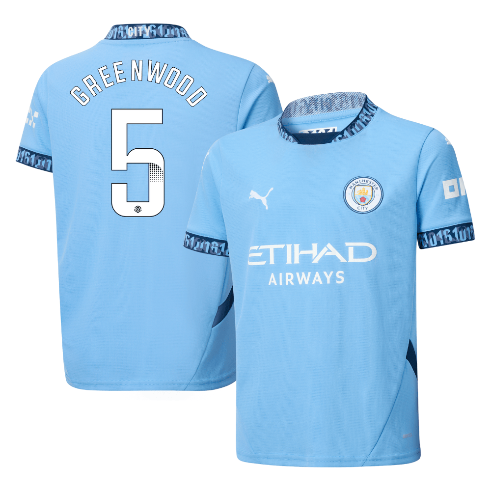 Alex Greenwood 5 Manchester City 2024/25 Women's Team Home YOUTH Jersey – Light Blue