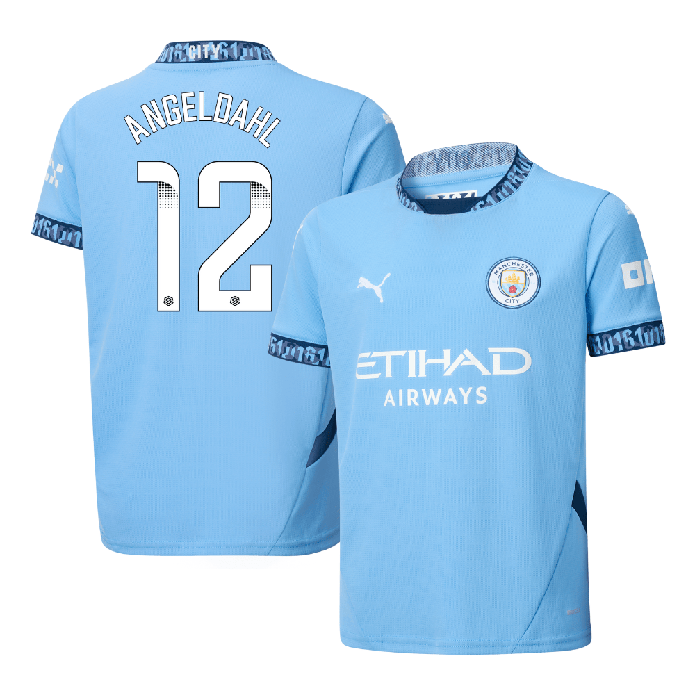 Filippa Angeldal 12 Manchester City 2024/25 Women's Team Home YOUTH Jersey – Light Blue