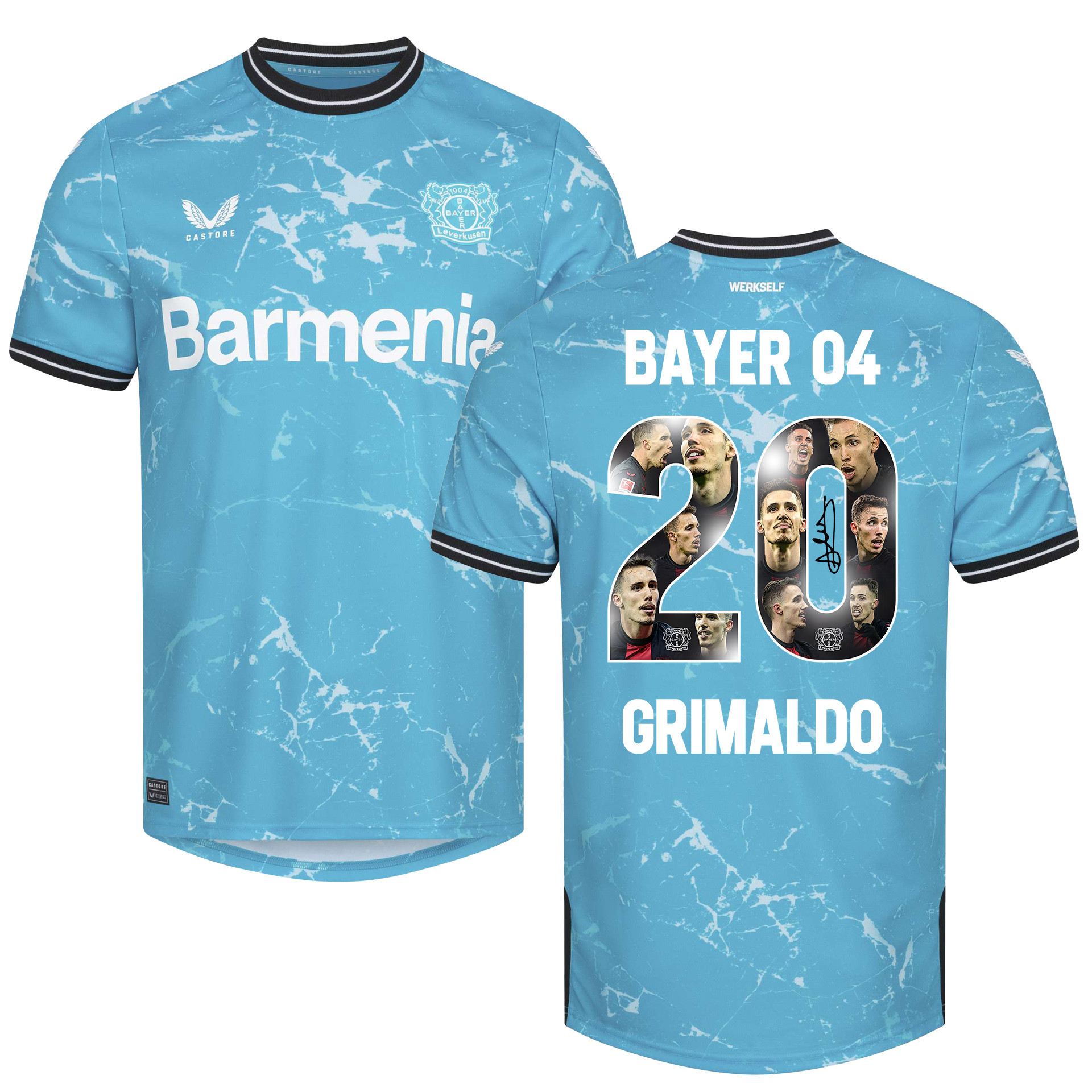 Alejandro Grimaldo 20 Best Memories Bayer 04 Leverkusen 2023/24 Third Signed Jersey – Men, Blue