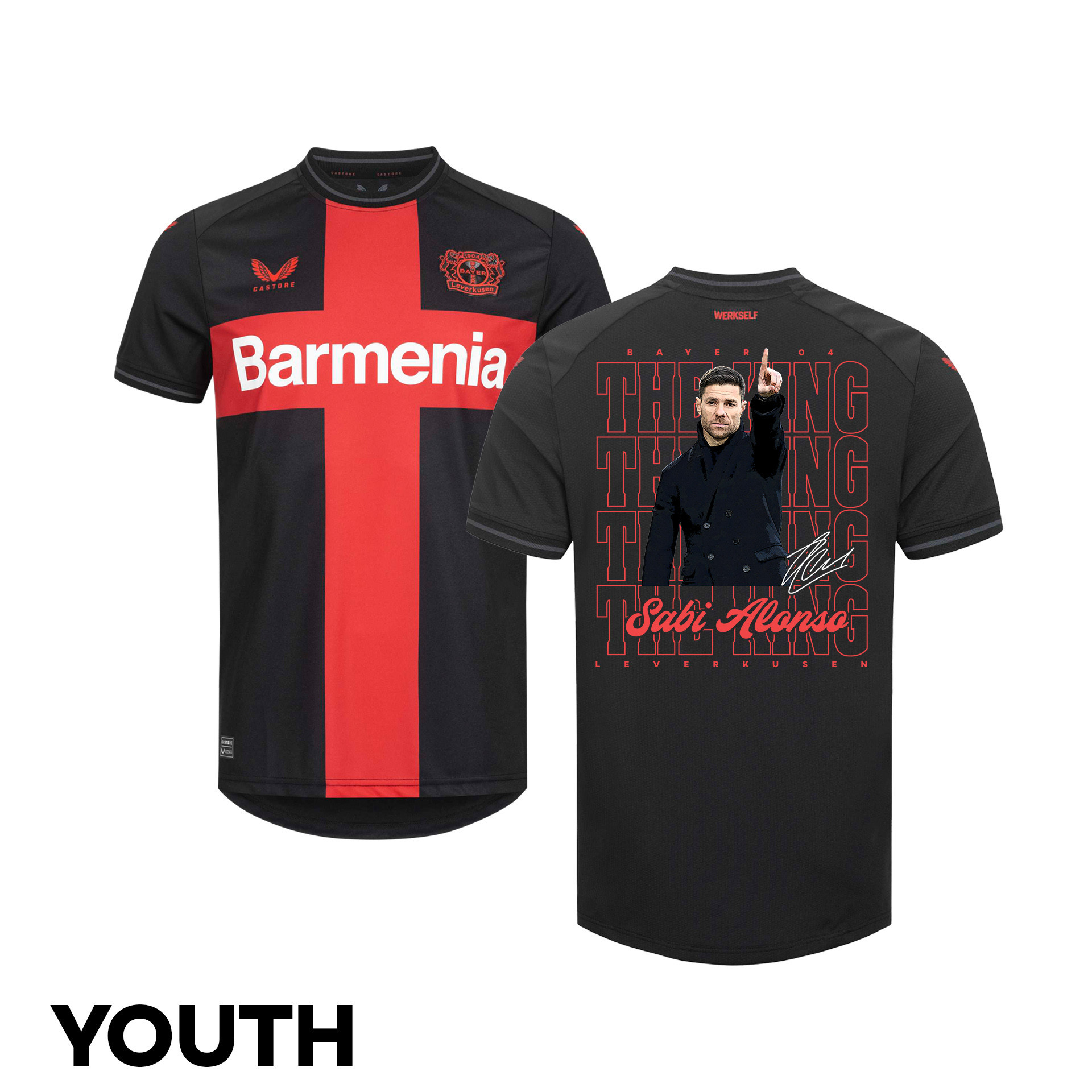 Xabi Alonso Coach Bayer 04 Leverkusen 2023/24 The King Pattern YOUTH Home Jersey
