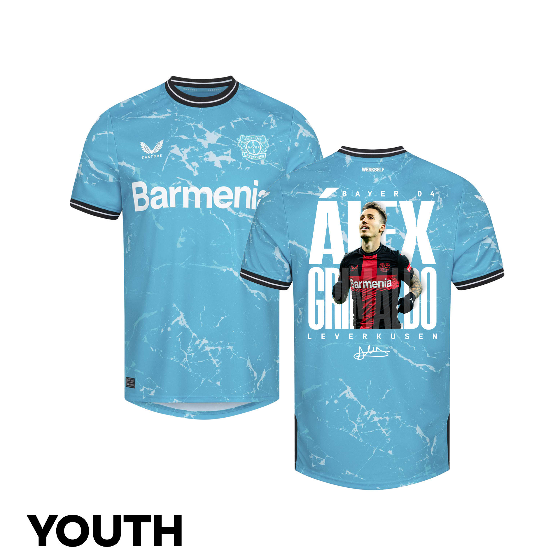 Alejandro Grimaldo 20 Bayer 04 Leverkusen 2023/24 Print Graphics Ideas YOUTH Third Jersey – Limited Edition