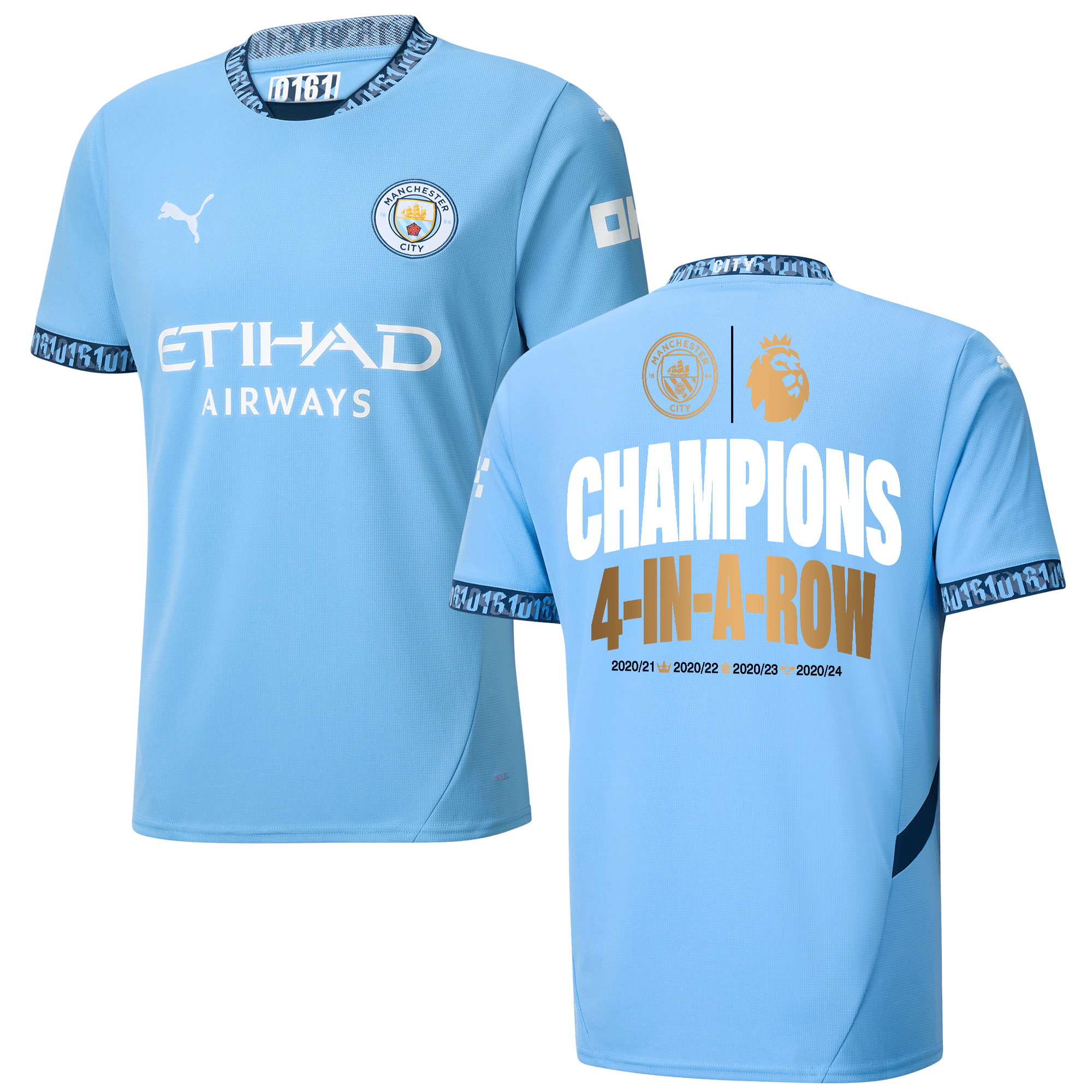Manchester City 2024/25 Premier League Champions 4 In A Row Home Men Jersey – Light Blue