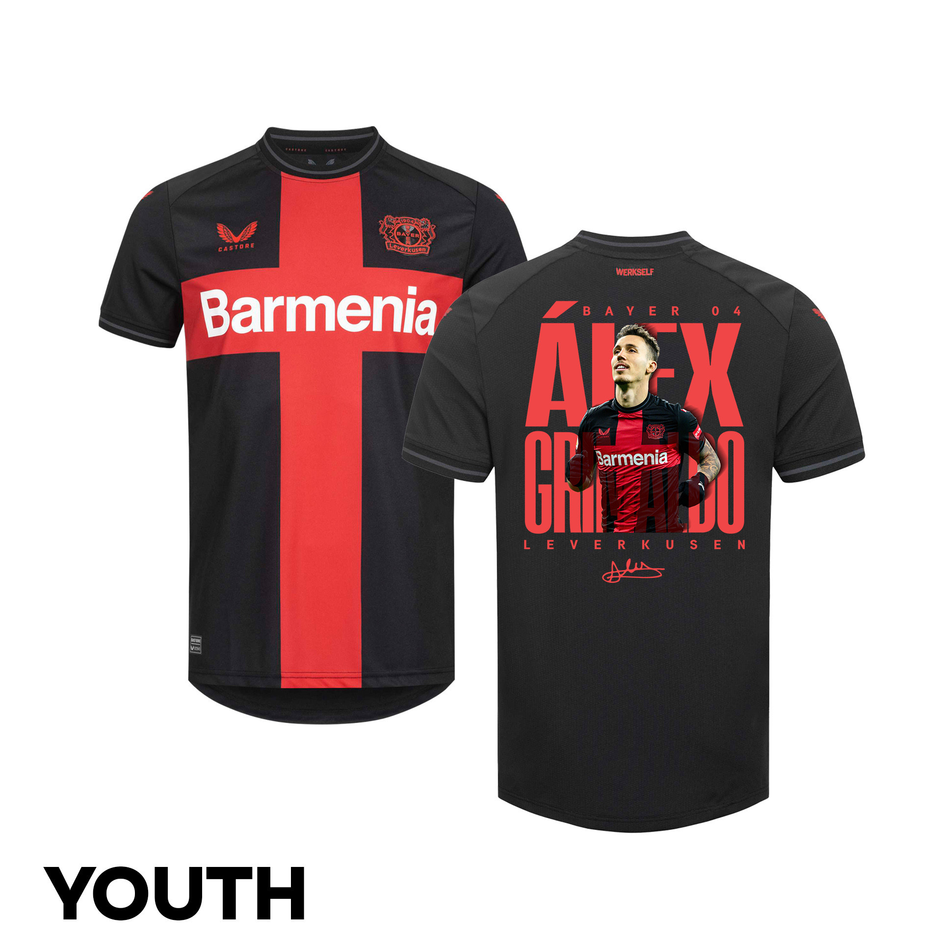 Alejandro Grimaldo 20 Bayer 04 Leverkusen 2023/24 Print Graphics Ideas YOUTH Home Jersey – Limited Edition