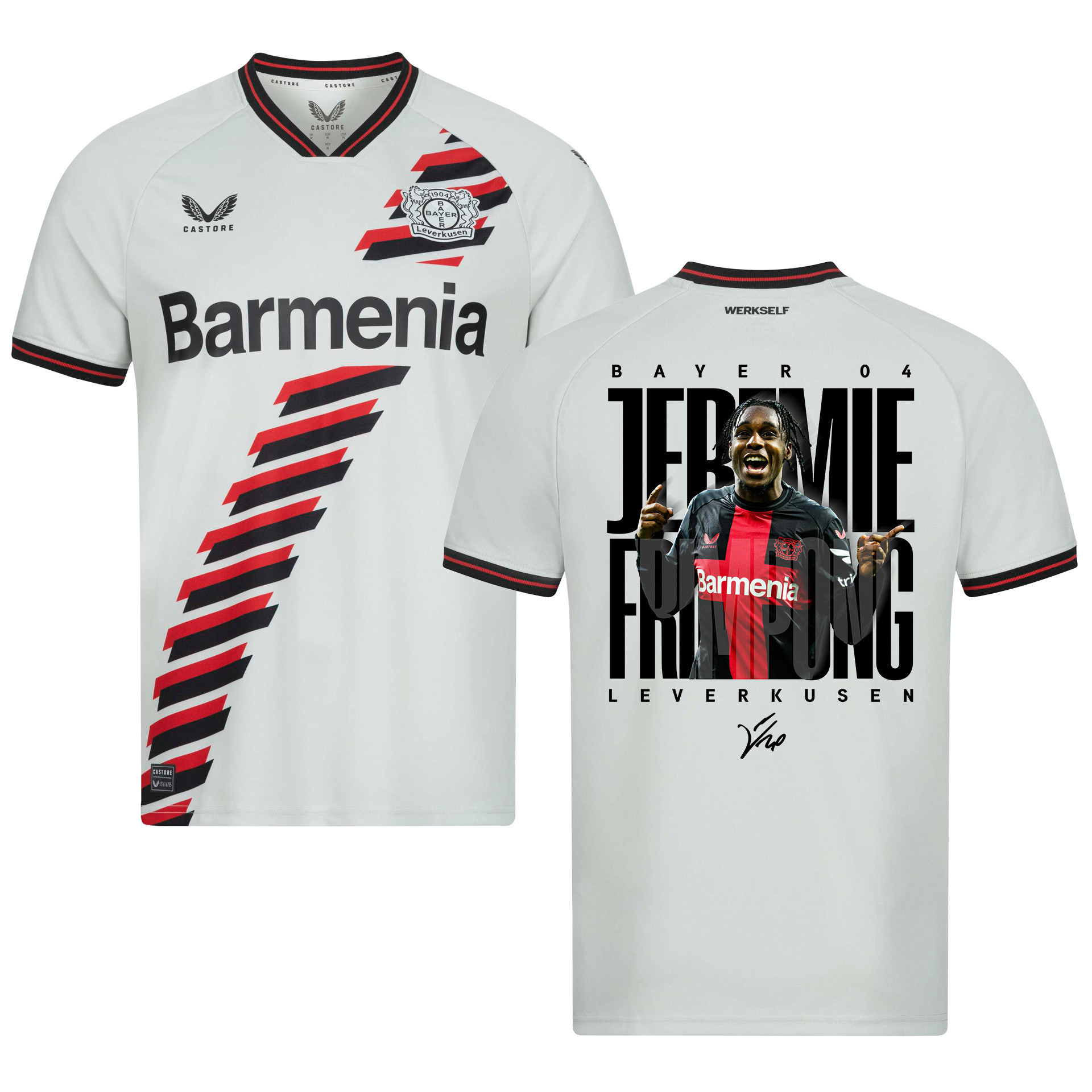 Jeremie Frimpong 30 Bayer 04 Leverkusen 2023/24 Print Graphics Ideas Away Jersey – Men Limited Edition