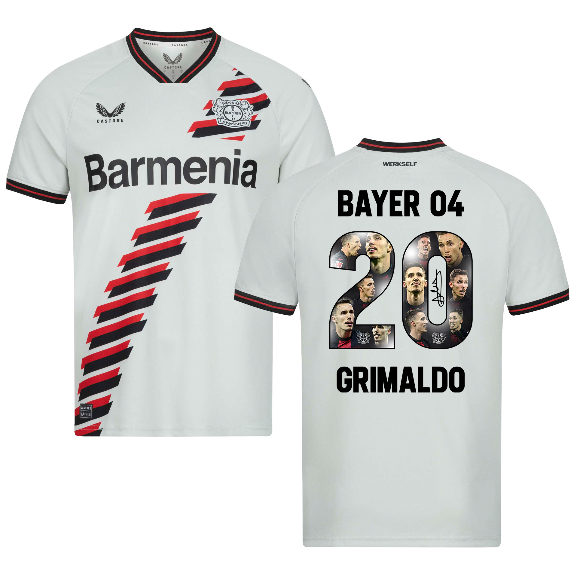 Alejandro Grimaldo 20 Best Memories Bayer 04 Leverkusen 2023/24 Away Signed Jersey – Men, White